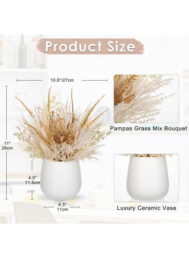 Hollyone Faux Pampas Grass with Vase, Artificial Pampas Grass Flowers Bouquet Plant Fluffy Boho Home Decor Fake Pompass Pompous Grass Floral Arrangement for Wedding Party Table Room Decorations White - Image 2