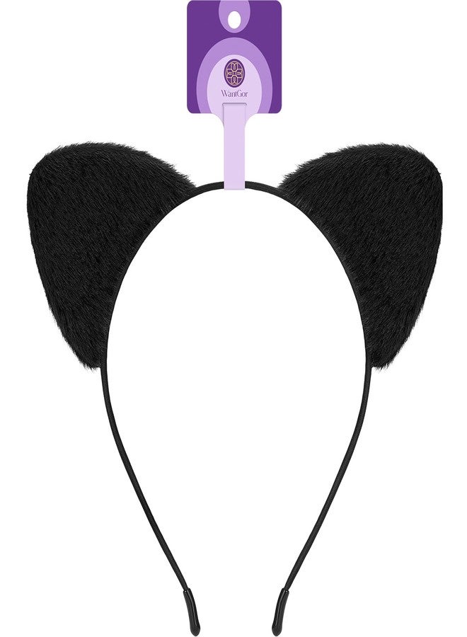 WantGor Cat Ears Headband, Women Plush Cat Headbands Cute Cat Costume Hairband Accessories for Halloween Party Cosplay Daily Use (Black, M) - Image 1