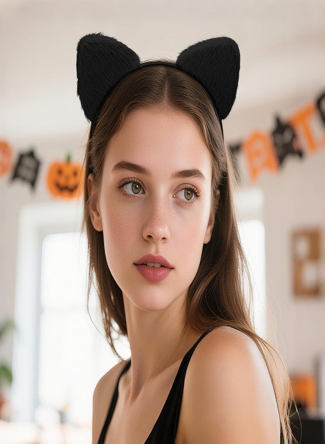 WantGor Cat Ears Headband, Women Plush Cat Headbands Cute Cat Costume Hairband Accessories for Halloween Party Cosplay Daily Use (Black, M) - Image 2