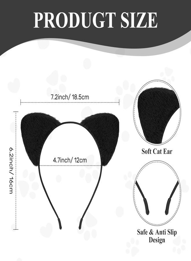 WantGor Cat Ears Headband, Women Plush Cat Headbands Cute Cat Costume Hairband Accessories for Halloween Party Cosplay Daily Use (Black, M) - Image 4