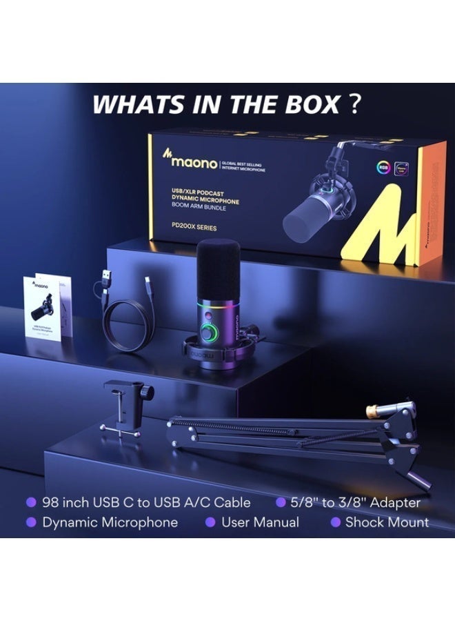 ماونو مجموعة ميكروفون MAONO PD200XS الديناميكي بمنفذي USB/XLR مع ذراع مايك - Image 3