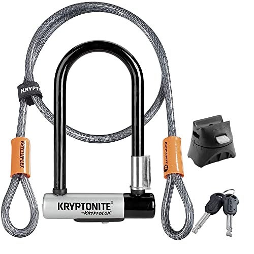 Kryptonite Kryptolok Mini7 Bike ULock with Cable Heavy Duty AntiTheft Bicycle U Lock 127mm Shackle and 10mm x4ft Length Security Cable with Mounting Bracket and KeysBlack Steel
