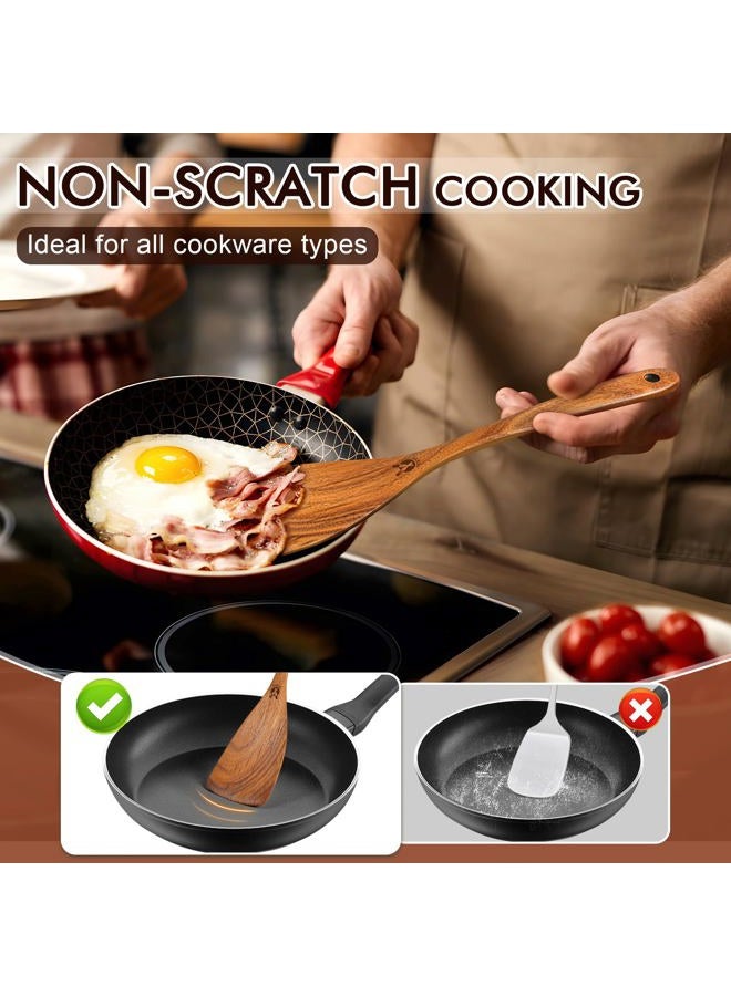 ICSTI Wooden Spoons for Cooking, 9 Pcs Natural Teak Wooden Utensil Set with Spoon Rest, Comfortable Grip Wooden Cooking Utensils Set with Holder for Nonstick Cookware, Sturdy, Lightweight & Heat Resistant - Image 4