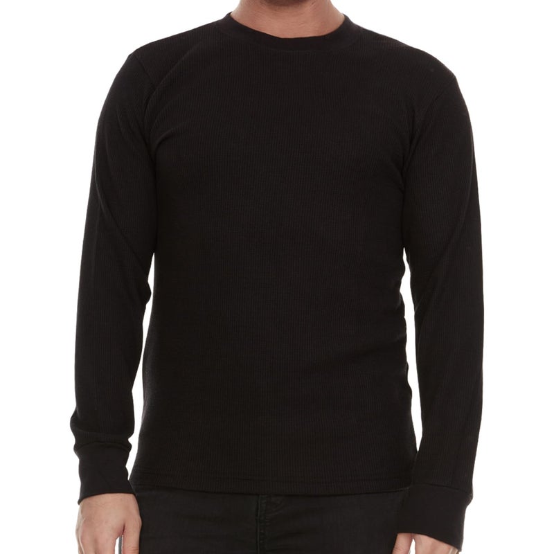 Jmr Usa Inc. JMR Menâ€™s Thermal Shirt Long Sleeve - Heavyweight 100% Cotton Waffle Weave Top, Warm Breathable Base Layer or Standalone Cold Weather Essential (Black) - Image 1