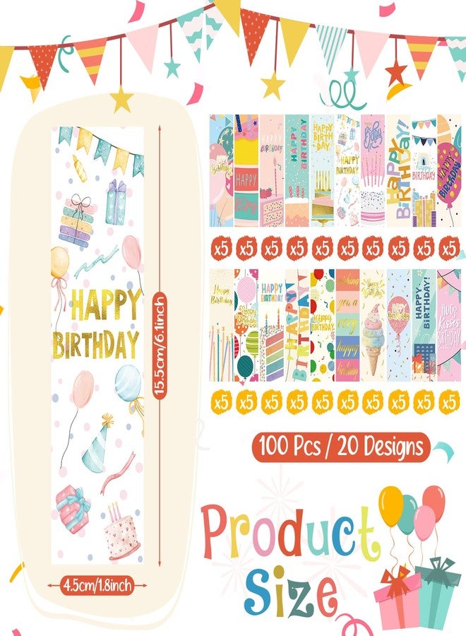Skyygemm 100 Pcs Happy Birthday Bookmarks Bulk Happy Birthday Classroom Gifts for Kids Students Teacher Reward Back to School Birthday Party Favors Classroom Stationery Supplies(Sweet) - Image 2