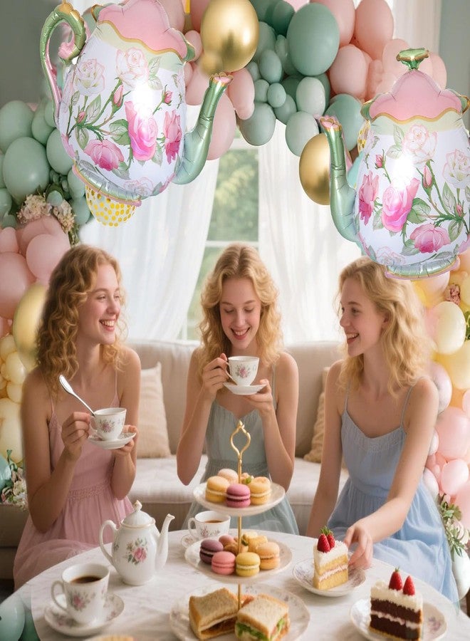 CSTYWC 2PCS Teapot Foil Balloon Pink Green Teapot Mylar Foil Mylar Balloons for Lets Par-Tea Party Garden Tea Party Birthday Baby Shower Decoration - Image 4