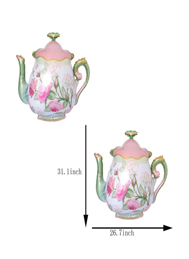 CSTYWC 2PCS Teapot Foil Balloon Pink Green Teapot Mylar Foil Mylar Balloons for Lets Par-Tea Party Garden Tea Party Birthday Baby Shower Decoration - Image 3