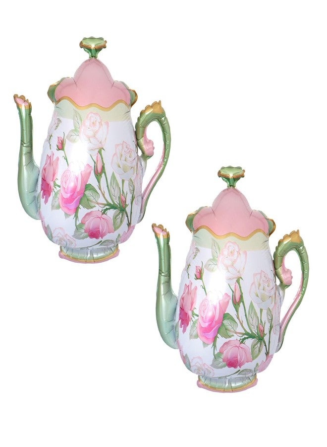CSTYWC 2PCS Teapot Foil Balloon Pink Green Teapot Mylar Foil Mylar Balloons for Lets Par-Tea Party Garden Tea Party Birthday Baby Shower Decoration - Image 1