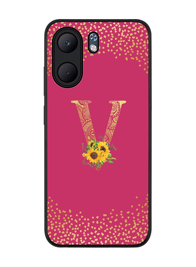 Stylizedd For Oppo A5x 5G / A5x 4G Case,Slim fit Camera Protection, Shockproof Thin Phone cover  - Custom Floral Monogram - V ( Deep Pink )