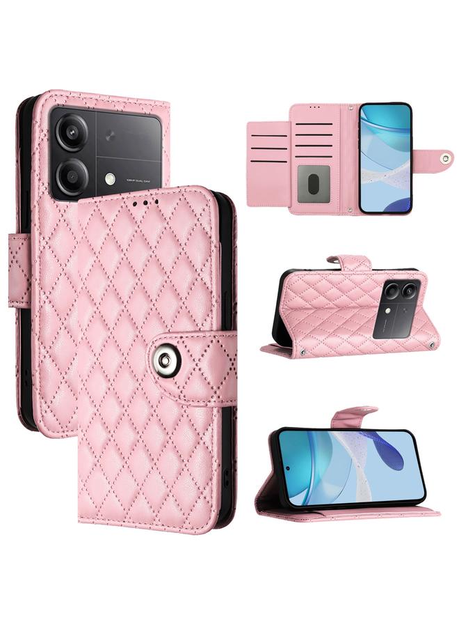 The Bros Case For Xiaomi Poco X6 Neo Rhombic Texture Flip Leather Phone Case with Lanyard