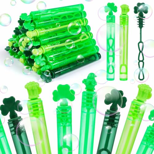 DERAYEE 36 Pcs St Patricks Day Bubble Wands for Kids Mini Shamrock Bubbles Party Favor Irish Green Bubble Stick Toys for Boys Girls St Patrick Day Goodie Bag Fillers Birthday Gift Classroom Prize - Image 1