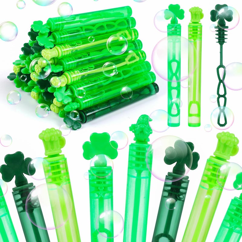 DERAYEE 36 Pcs St Patricks Day Bubble Wands for Kids Mini Shamrock Bubbles Party Favor Irish Green Bubble Stick Toys for Boys Girls St Patrick Day Goodie Bag Fillers Birthday Gift Classroom Prize - Image 3