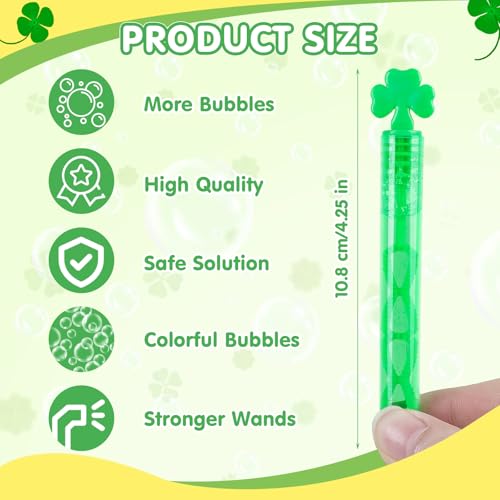 DERAYEE 36 Pcs St Patricks Day Bubble Wands for Kids Mini Shamrock Bubbles Party Favor Irish Green Bubble Stick Toys for Boys Girls St Patrick Day Goodie Bag Fillers Birthday Gift Classroom Prize - Image 5