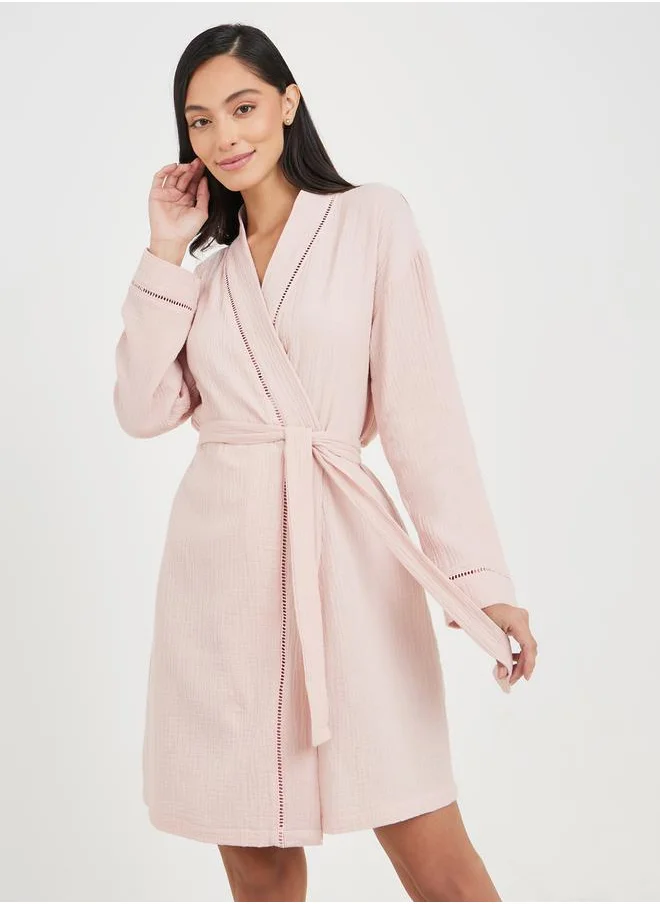 Styli Cotton Gauze Lace Ladder Insert Knee Length Robe