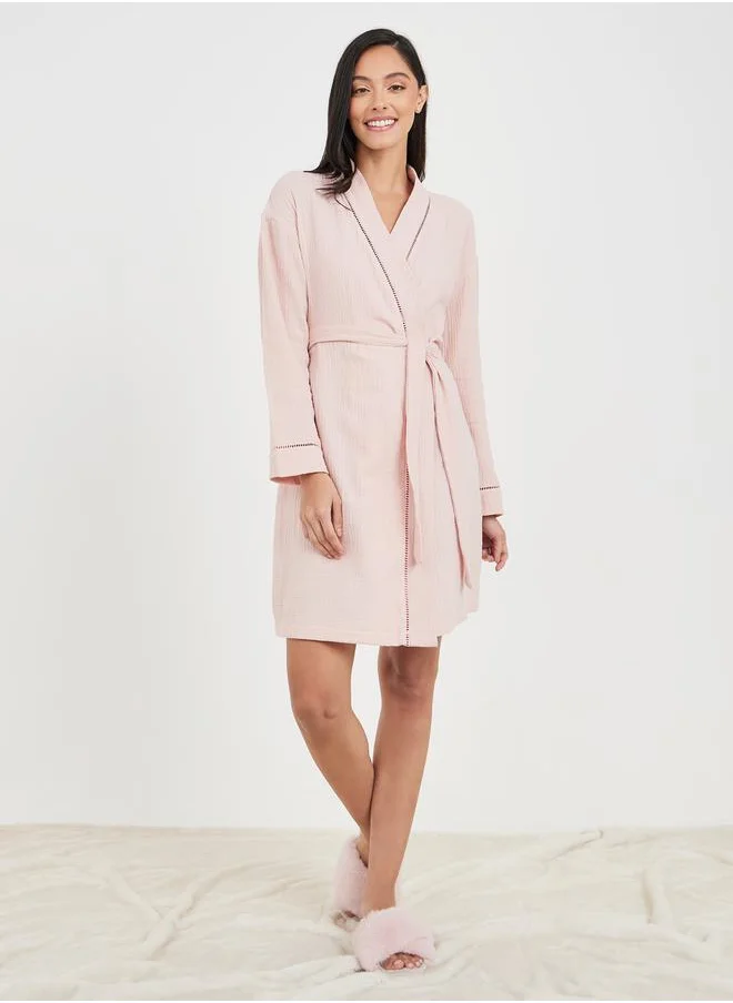 Styli Cotton Gauze Lace Ladder Insert Knee Length Robe
