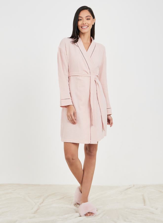 Styli Cotton Gauze Lace Ladder Insert Knee Length Robe  - Image 2