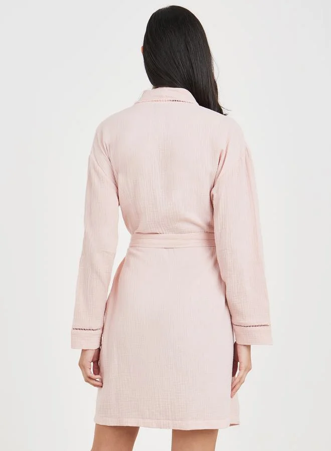 Styli Cotton Gauze Lace Ladder Insert Knee Length Robe
