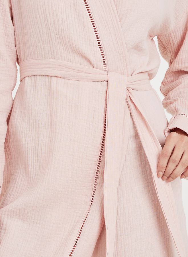 Styli Cotton Gauze Lace Ladder Insert Knee Length Robe  - Image 3