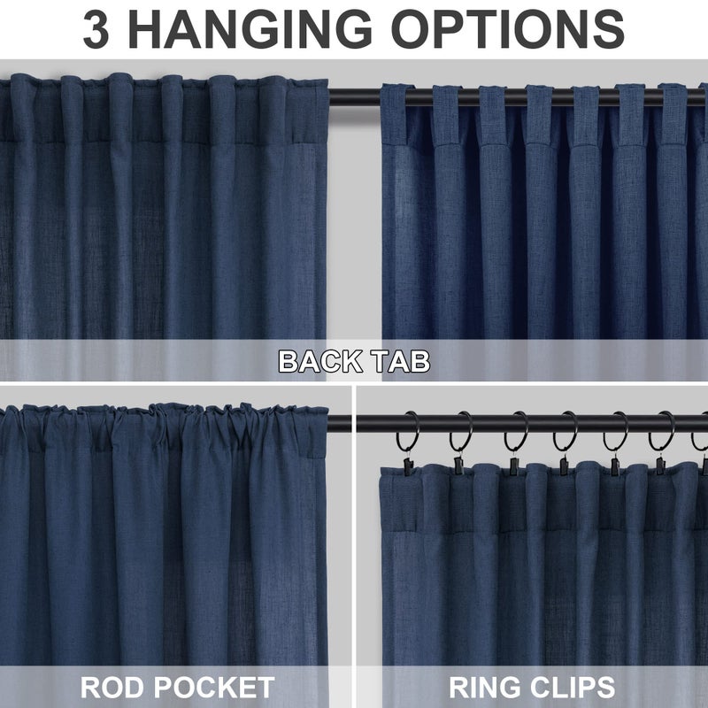 DANCURTON Dark Blue Curtains 63 Inch Length for Boys Bedroom 2 Panel Back Tab Pocket Lightweight Breathable Semi Transparent Light Reducing Navy Curtain for Living Room Kids Nursery Playroom Game Midnight Blue - Image 4