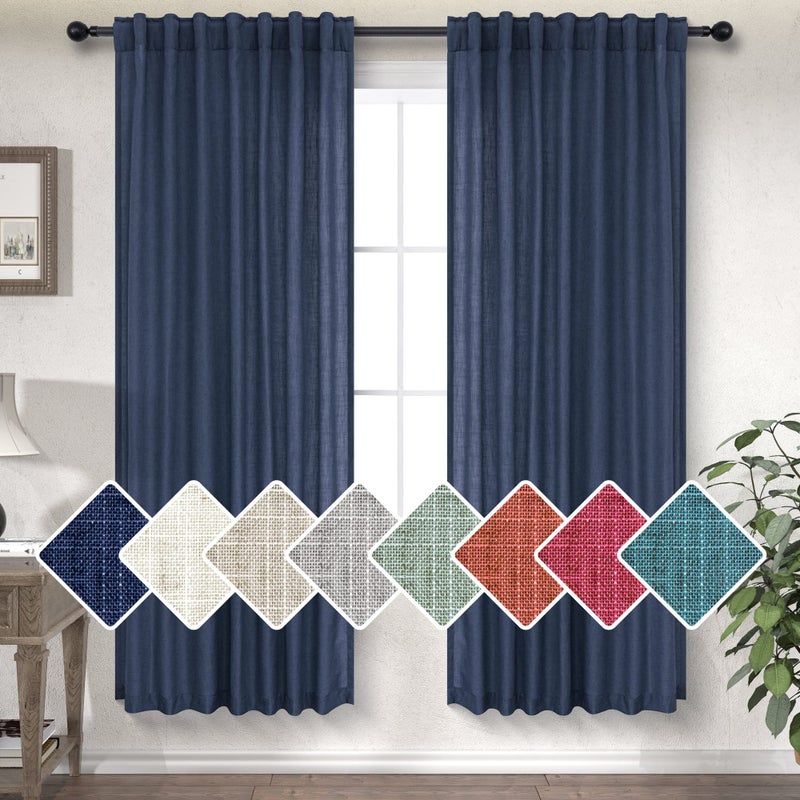 DANCURTON Dark Blue Curtains 63 Inch Length for Boys Bedroom 2 Panel Back Tab Pocket Lightweight Breathable Semi Transparent Light Reducing Navy Curtain for Living Room Kids Nursery Playroom Game Midnight Blue - Image 1