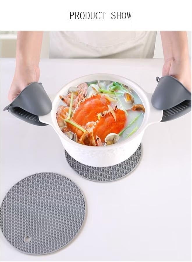 Silicone Oven Mitts and Potholders Set, Heat Resistant Mittens with Mini Gloves Hot Pads, for Kitchen Baking Cooking  - Image 1