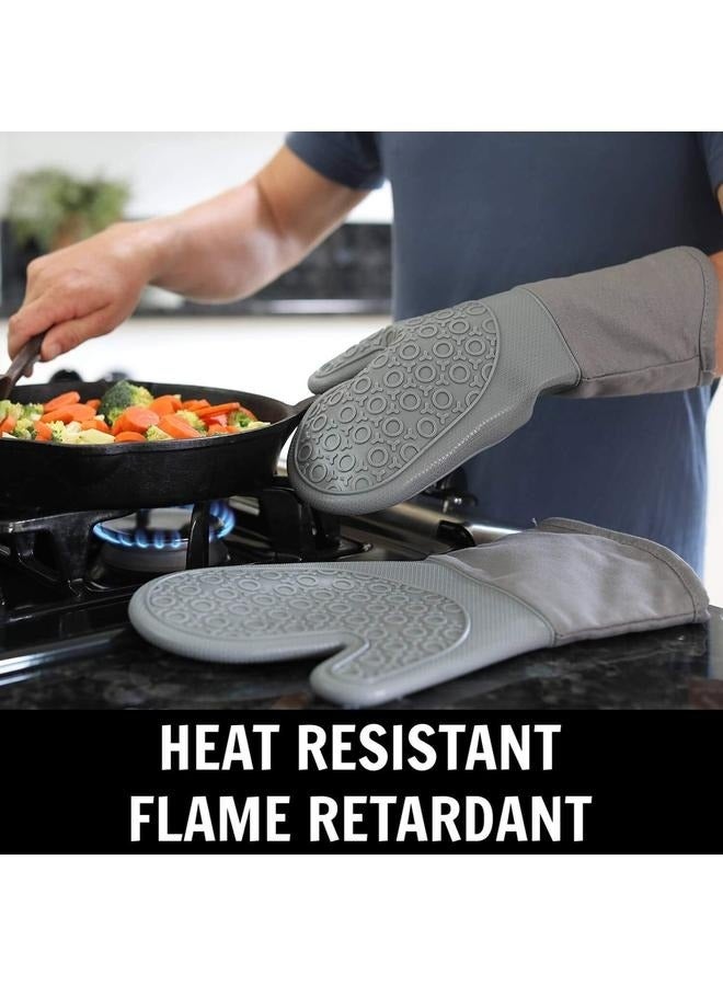 Silicone Oven Mitts and Potholders Set, Heat Resistant Mittens with Mini Gloves Hot Pads, for Kitchen Baking Cooking  - Image 3