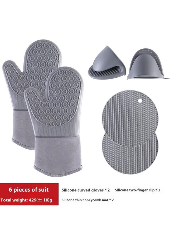 Silicone Oven Mitts and Potholders Set, Heat Resistant Mittens with Mini Gloves Hot Pads, for Kitchen Baking Cooking  - Image 4