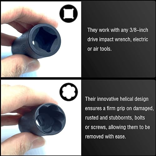 JEUCLEL 10PCS Twist Lug Nut Socket Set 38 inch Drive Damaged Nut Lock Remover Extractor Rusted Stubborn Locking Nut Removal Tool Kit Center Punch Bar - Image 3