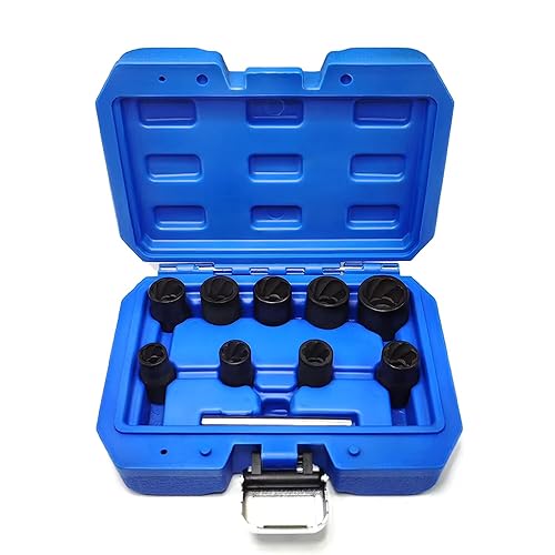 JEUCLEL 10PCS Twist Lug Nut Socket Set 38 inch Drive Damaged Nut Lock Remover Extractor Rusted Stubborn Locking Nut Removal Tool Kit Center Punch Bar - Image 1