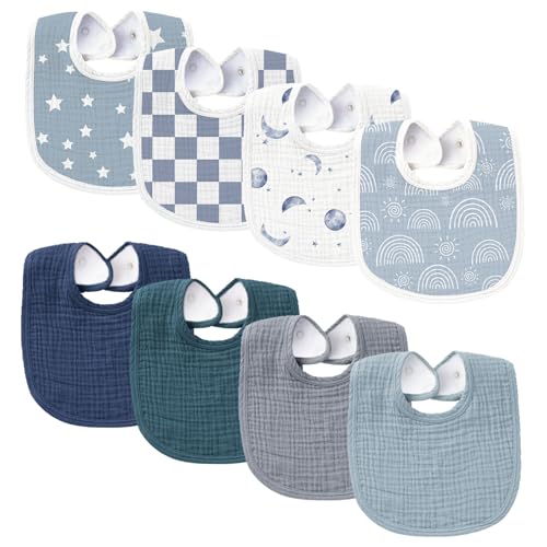 Konssy Muslin Baby Bibs 8 Pack Baby Bandana Drool Bibs Cotton for Unisex Boys and Girls, Soft Absorbent Set for Teething and Drooling - Image 1