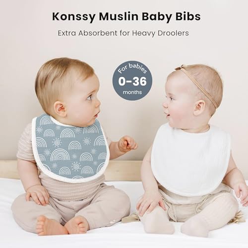 Konssy Muslin Baby Bibs 8 Pack Baby Bandana Drool Bibs Cotton for Unisex Boys and Girls, Soft Absorbent Set for Teething and Drooling - Image 3