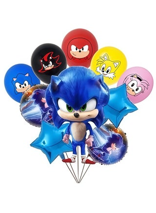 Sonic themed balloon set with a happy birthday banner, perfect for graduations, baby showers, birthdays, bachelorette party backdrop decorations, suitable for indoors and outdoors - view 2