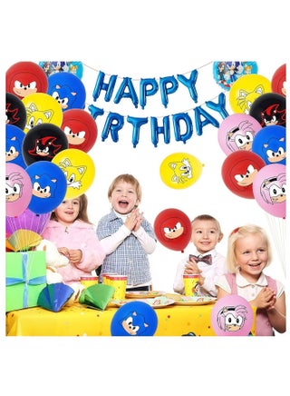 Sonic themed balloon set with a happy birthday banner, perfect for graduations, baby showers, birthdays, bachelorette party backdrop decorations, suitable for indoors and outdoors - view 3