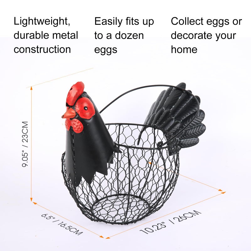 FJAXLJGYP Chicken Egg Basket, Egg Collecting Baskets,Metal Wire Egg Basket with Handle, Farmhouse Chicken Decor, Rustic Black Rooster Chicken Shaped Fruit Bowl Countertop Holder for Home Kitchen Decoration - Image 3