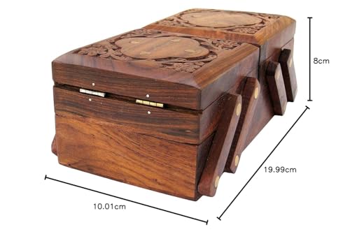 Craftland wooden Jewellery Box (Brass n Carving) for Women/girls Flip Flap Handmade Gift, 8 Inches … - Image 5