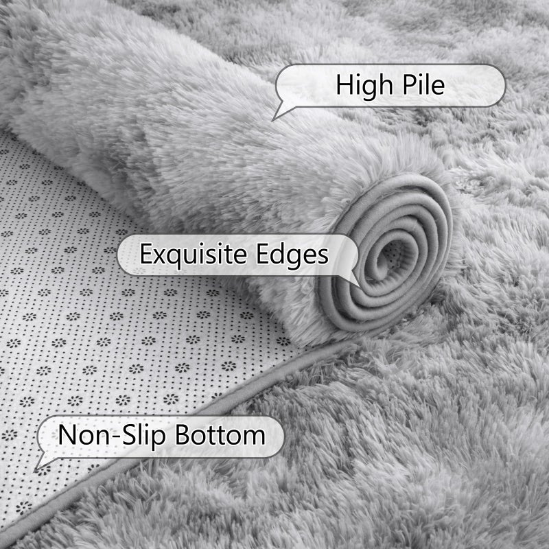 AROGAN 2x6 Feet Soft Runner Rugs for Bedroom Plush Fluffy Rug, Shag Furry Area Rug Carpet Non Shedding for Nursery Children Kids Girls Room Home Hallways Decorative, Grey and White - Image 3
