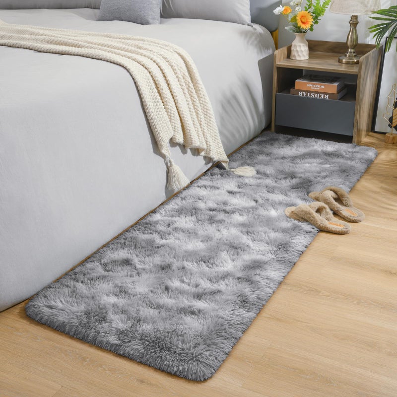 AROGAN 2x6 Feet Soft Runner Rugs for Bedroom Plush Fluffy Rug, Shag Furry Area Rug Carpet Non Shedding for Nursery Children Kids Girls Room Home Hallways Decorative, Grey and White - Image 2