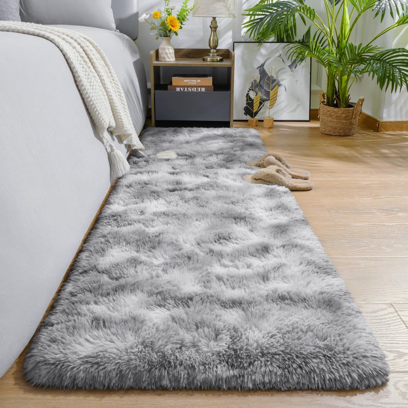 AROGAN 2x6 Feet Soft Runner Rugs for Bedroom Plush Fluffy Rug, Shag Furry Area Rug Carpet Non Shedding for Nursery Children Kids Girls Room Home Hallways Decorative, Grey and White - Image 1