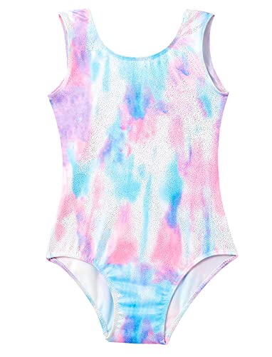 Domusgo Gymnastics Leotards for Girls 4t 5t Blue Purple Scrawl Sparkly One Piece Tumbling Outfits - Image 1