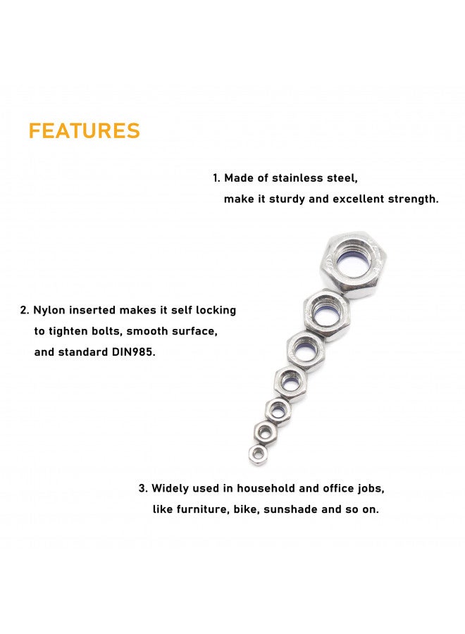 binifiMux 100Pcs M3 x 0.5mm Lock Nuts, 304 Stainless Steel Self-Lock Nylon Inserted 3mm Lock Nuts, M3 Nylock Nuts, 3mm Locking Nuts for RC Model, 3D Printer - Image 3