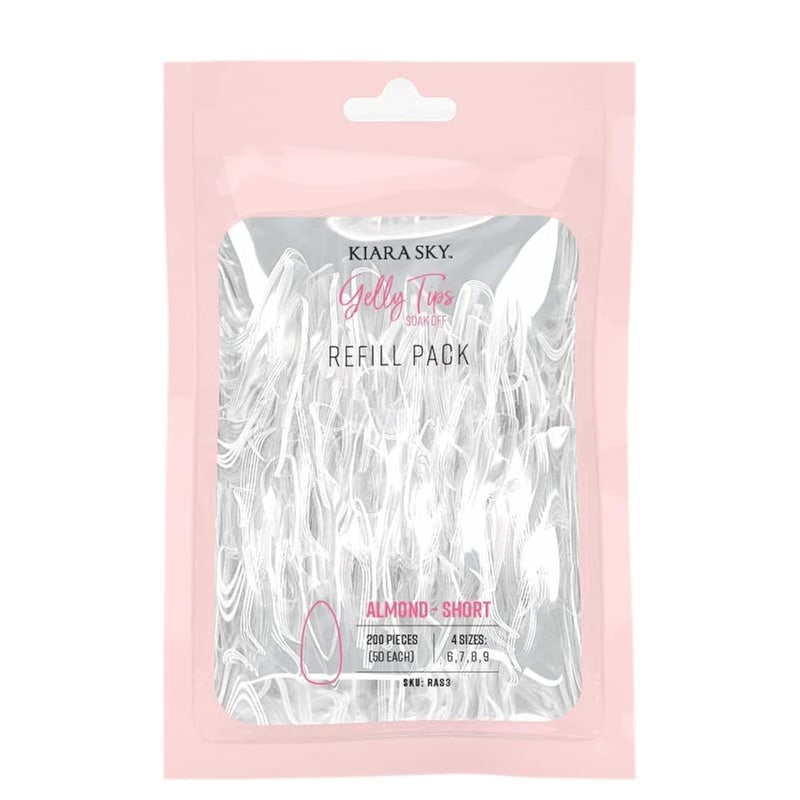 KIARA SKY Kiara Sky Gelly Tips Refill Packs  Soak Off Soft Gels  Almond Shape Short Length Sizes 6 7 8 9 