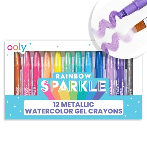 Ooly Rainbow Sparkle Metallic Watercolor Gel Crayons, Set of 12, Glitter Gel Markers for Kids and Toddlers, Colorful Twistable Crayons for Drawing - Metallic - Image 1