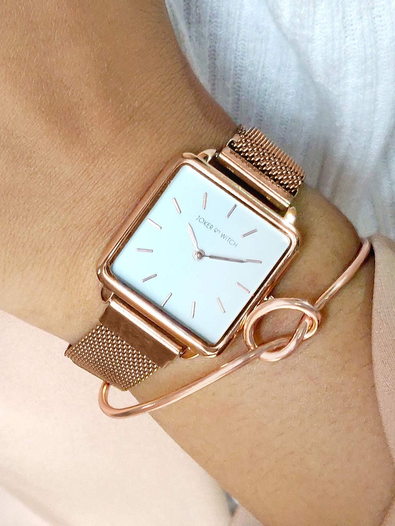Joker & Witch Stainless Steel Glow Rosegold Analogue Watch Bracelet Set For Women, White Dial, Rose Gold Band - Image 2