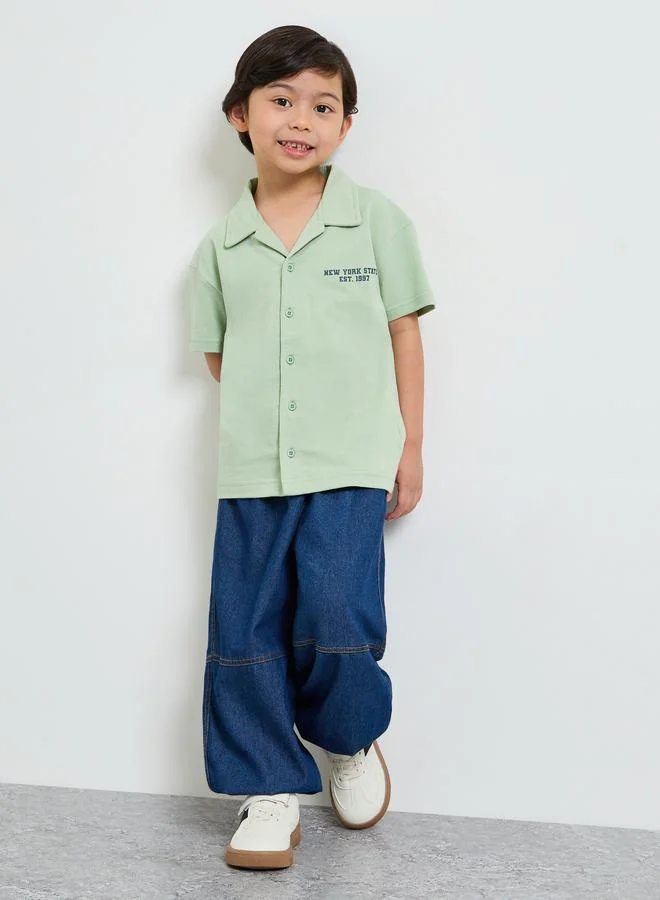 Styli Toddler Boy Resort collar jersey shirt with front and back print