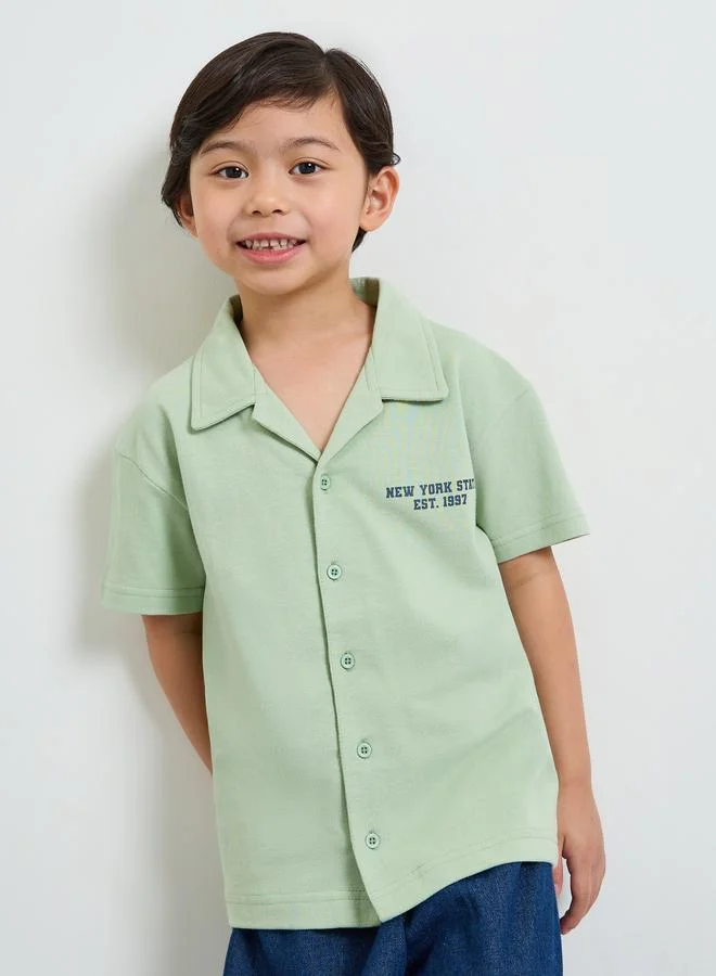 Styli Toddler Boy Resort collar jersey shirt with front and back print