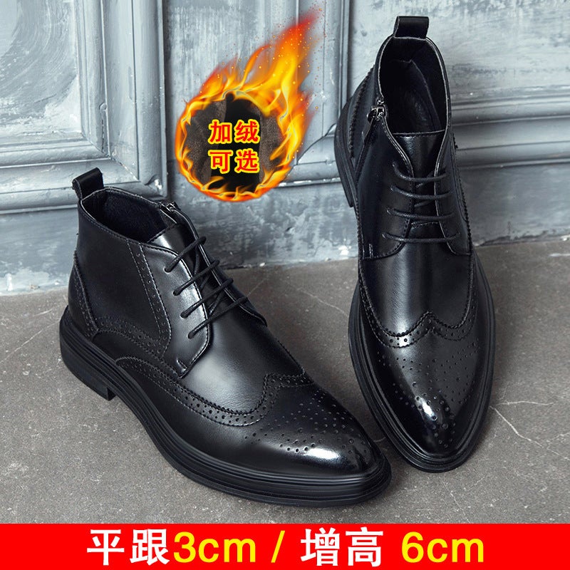 Winter Brock Boots High-Top Leather Shoes Men'S Fleece-Lined Chelsea Boots Height Increasing Martin Boots Genuine Leather Men'S Ankle Boots - Image 2