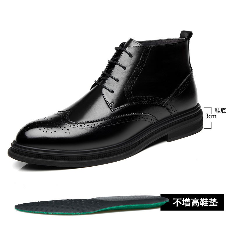 Winter Brock Boots High-Top Leather Shoes Men'S Fleece-Lined Chelsea Boots Height Increasing Martin Boots Genuine Leather Men'S Ankle Boots - Image 1