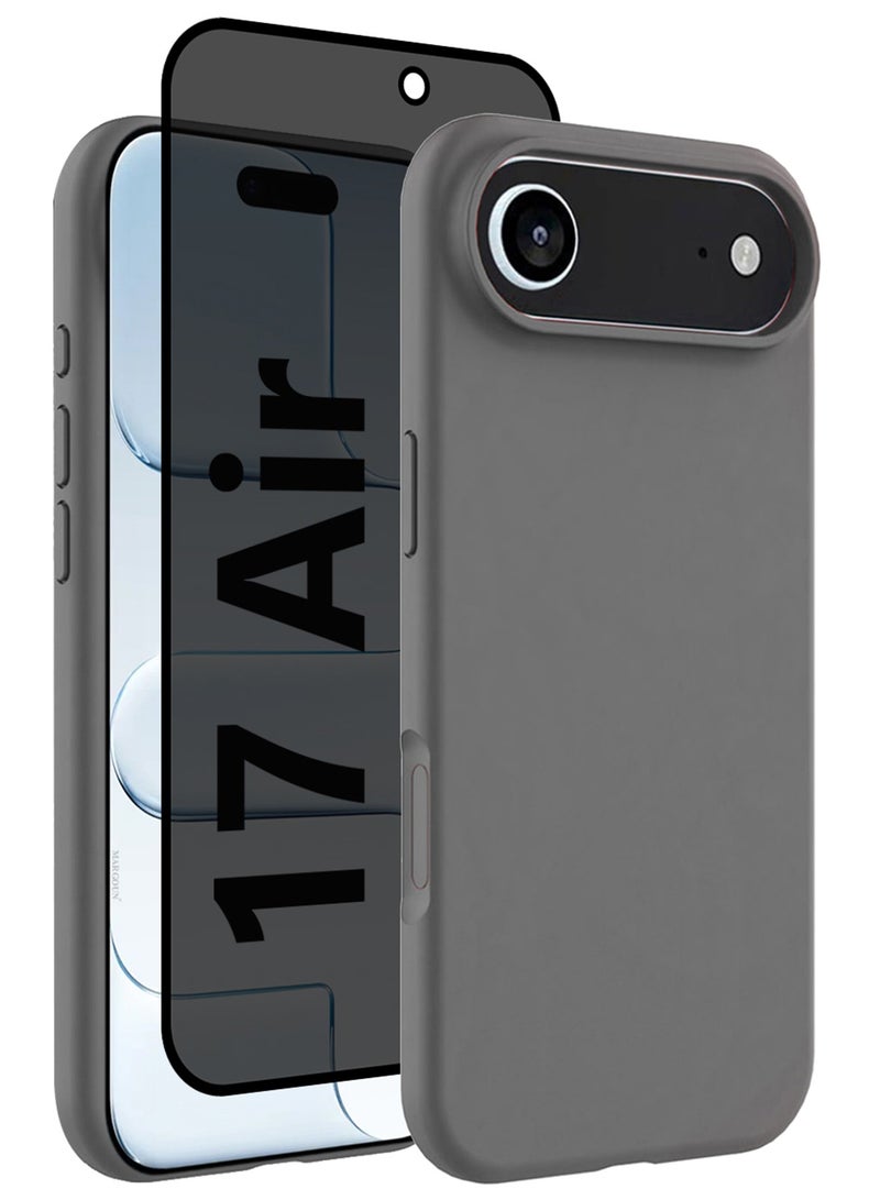 CATANES 2Packs Liquid Silicone Protective Phone Case for iPhone 17 Air , Soft Anti-Scratch Microfiber Lining Utra Slim Drop Protection Phone Cover with Privacy Screen Protector - Dark Grey