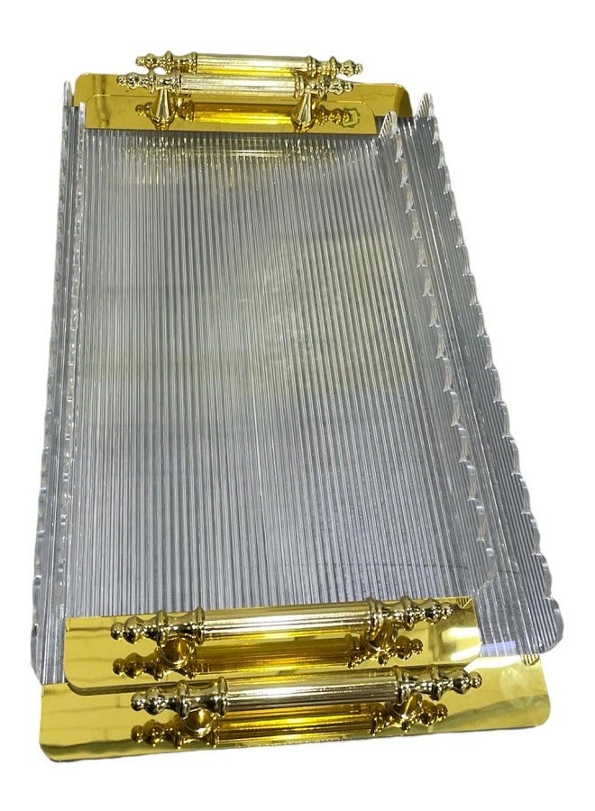 A set of luxury serving trays, 2 pieces, transparent and gold - Image 1