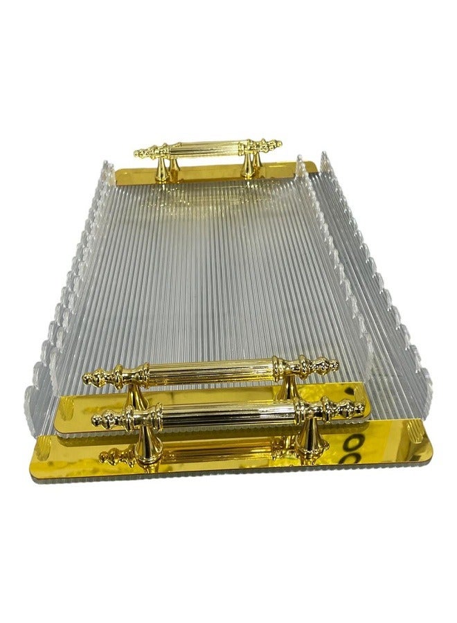 A set of luxury serving trays, 2 pieces, transparent and gold - Image 2